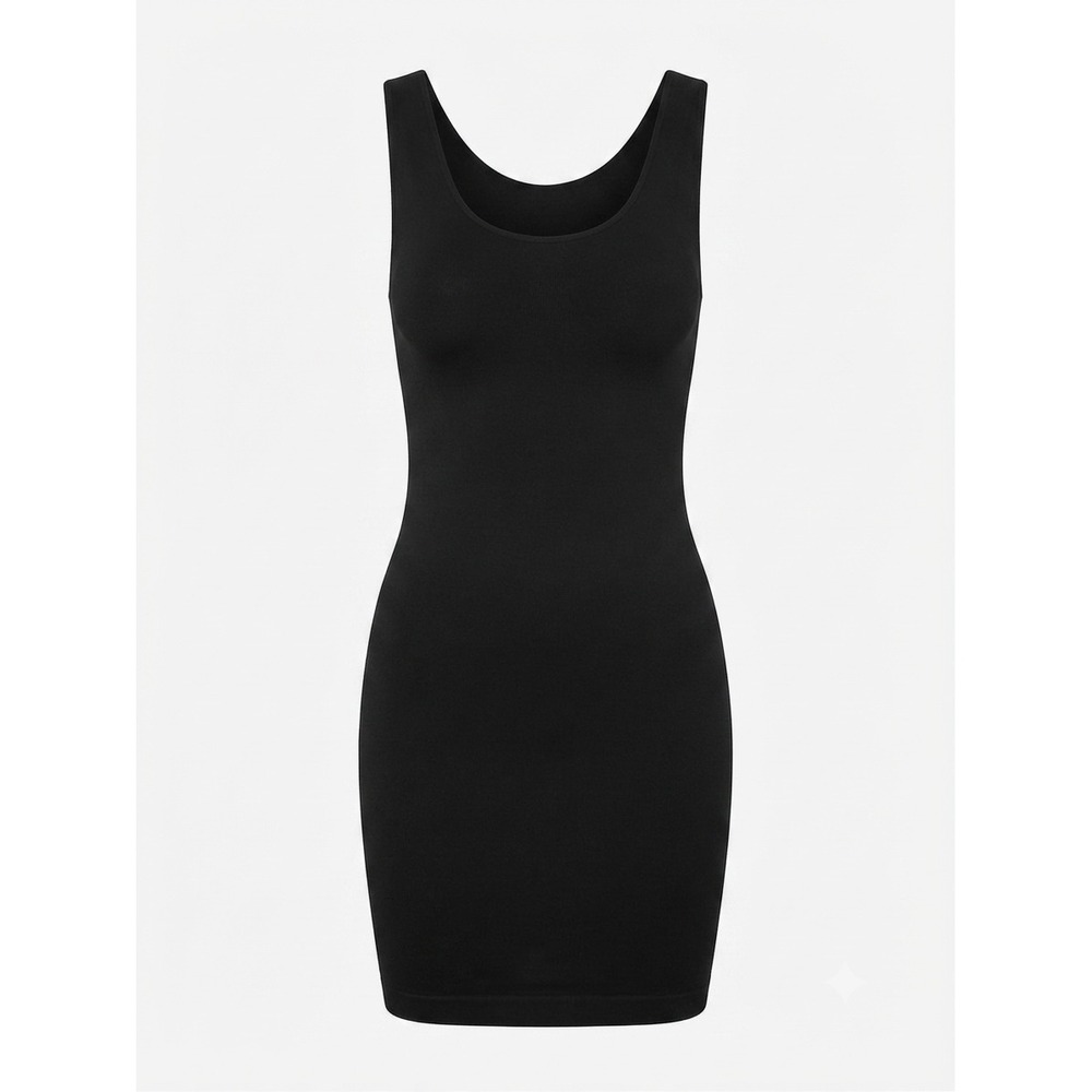 Seamless Black Bodycon Tank Dress Scoop Neck Stretch Mini One Size Fits Most - Picture 1 of 2